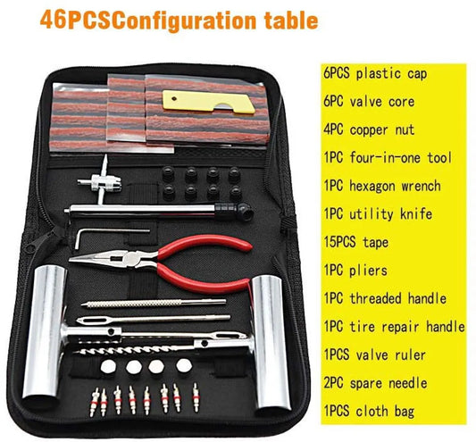 46-piece set - Rim repair kit - for motorcycle, moped or car - Tire repair kit - Complete repair kit for car and motorcycle - 20.5 x 14.5 x 4.5 cm - Image 2