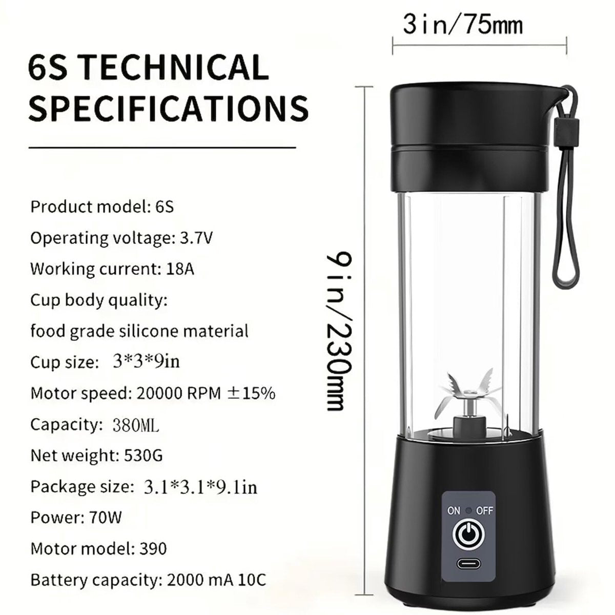 Blender - Mini blender - Smoothie maker - Rechargeable mini blender - Portable blender - Citrus press - Black - Image 2