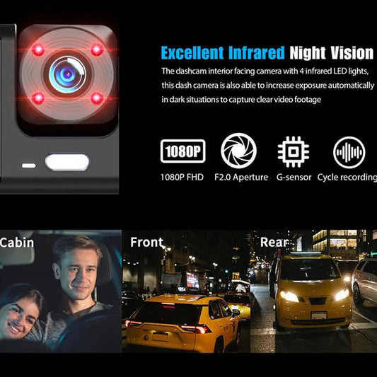 Dashcam - Dual lens 1080p - HD video recorder, wide viewing angle - Loop recording - For safety while driving, parking and traveling - Image 2