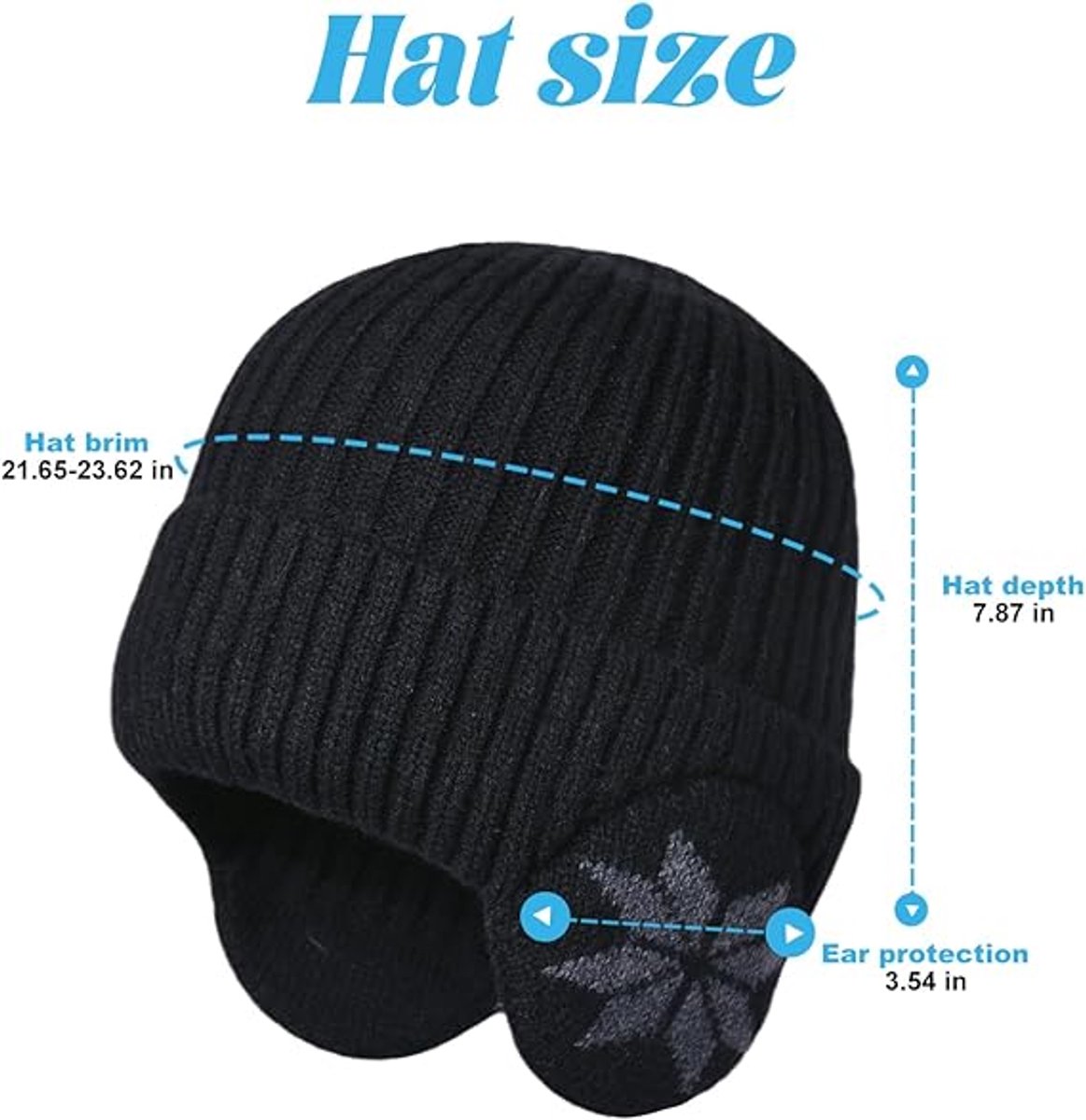 Beanie - Women's Beanie - Men's Beanie - Black Men's Beanie - Thick and Warm Knit Beanie - Unisex - Thermal Lining - With Ear Flaps - Ideal for Outdoor Activities - Camping - Sports - Gift Idea - Black - Image 2