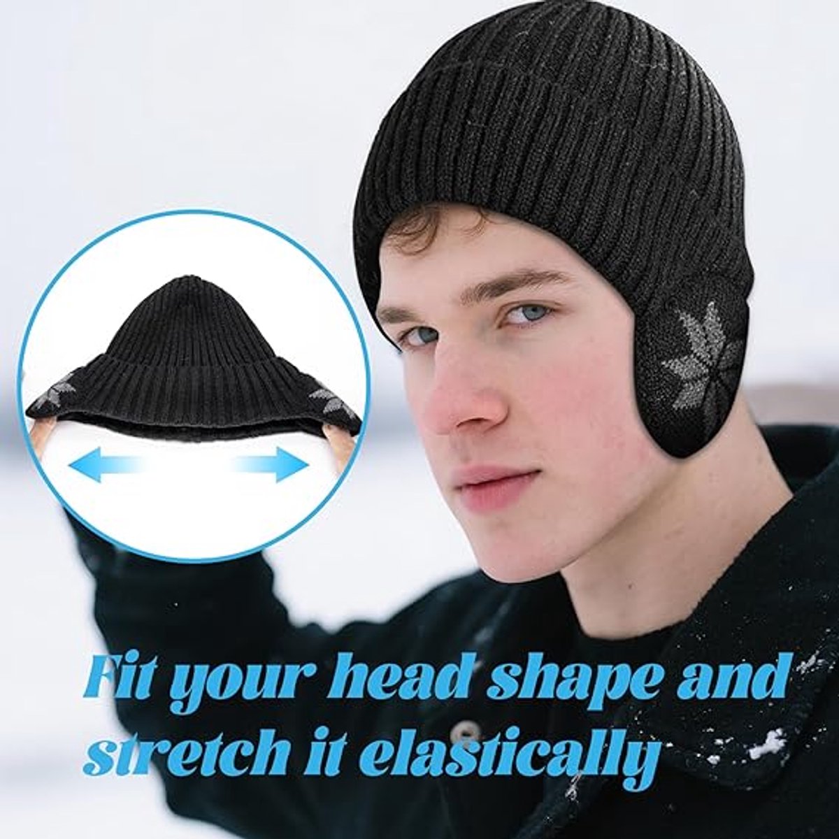 Beanie - Women's Beanie - Men's Beanie - Black Men's Beanie - Thick and Warm Knit Beanie - Unisex - Thermal Lining - With Ear Flaps - Ideal for Outdoor Activities - Camping - Sports - Gift Idea - Black - Image 3