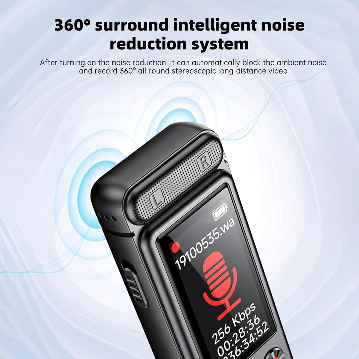 Voice Recorder - Dictaphone - Rechargeable - Portable - Clear Sound - Meetings, Interviews - 64 GB - Black - Image 4