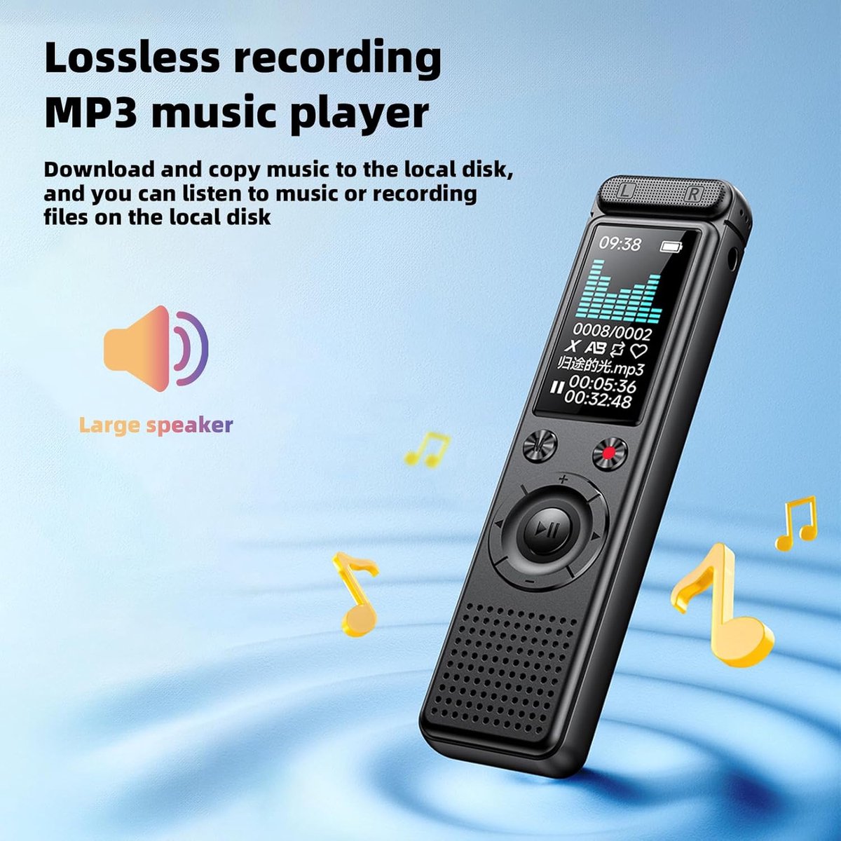 Voice Recorder - Dictaphone - Rechargeable - Portable - Clear Sound - Meetings, Interviews - 64 GB - Black - Image 5