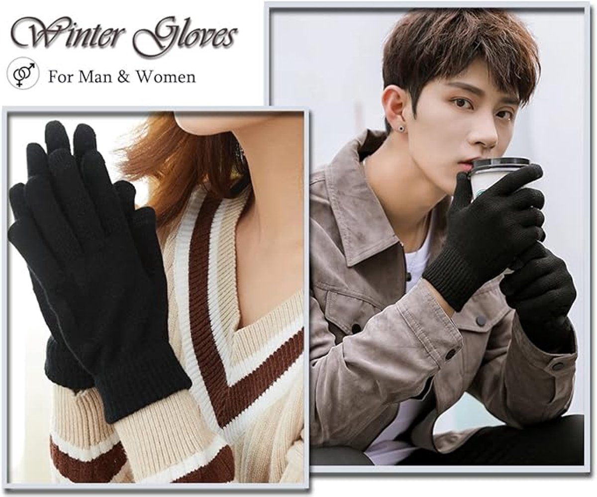 Winter Gloves - Men's Gloves - Warm Winter Gloves - Thick Unisex Gloves - Women's Gloves - Thermal Wool - Knitted Touchscreen Gloves - Perfect for Motorcycling - Outdoor Work - Sports - Christmas - Christmas Gift - Image 2