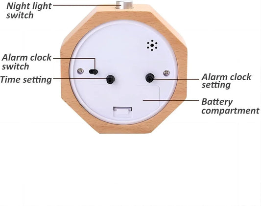 Wekker Wooden Alarm Clock, No Ticking, Silent, with Arabic Numerals, Backlit, Snooze Function, Battery Operated, for the Bedroom - Image 5