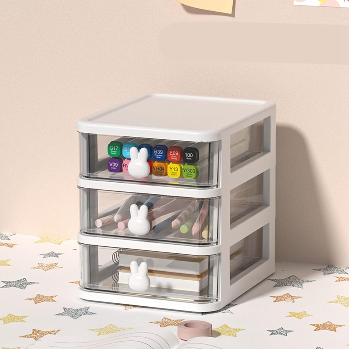 Drawer organizer - Pencil holder - Drawer organizer with - Large capacity drawer organizer for books, pens, office supplies and small baby clothing accessories - 3 drawers - White - Image 2