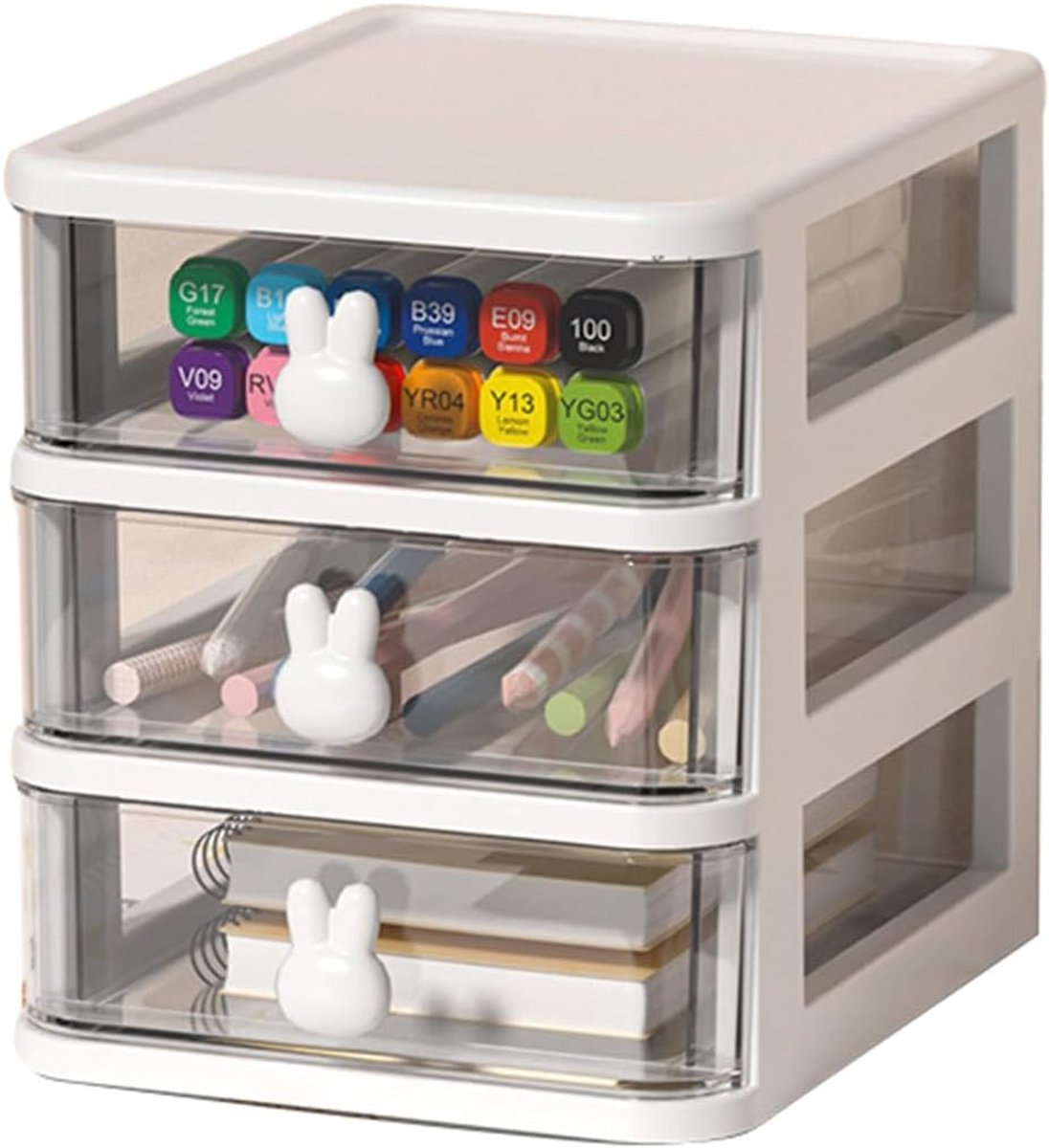 Drawer organizer - Pencil holder - Drawer organizer with - Large capacity drawer organizer for books, pens, office supplies and small baby clothing accessories - 3 drawers - White - Image 7