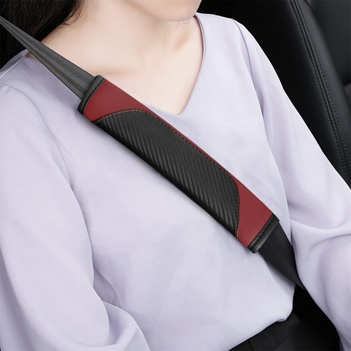 2 shoulder protectors for car seat belts - Seat belt protectors for children and adults - Universal soft seat belt protectors for car seat belts - (wine red) - Image 3