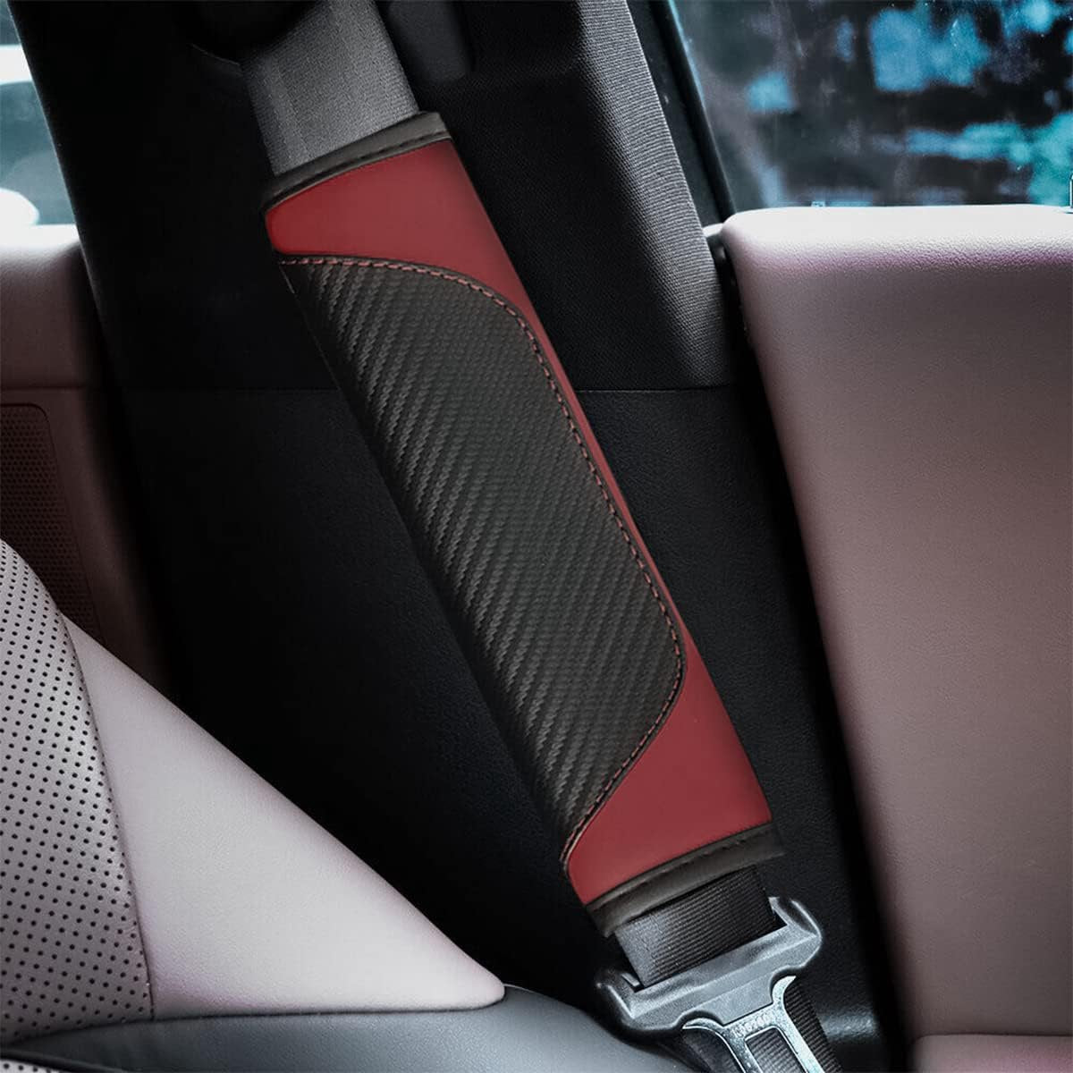 2 shoulder protectors for car seat belts - Seat belt protectors for children and adults - Universal soft seat belt protectors for car seat belts - (wine red) - Image 4