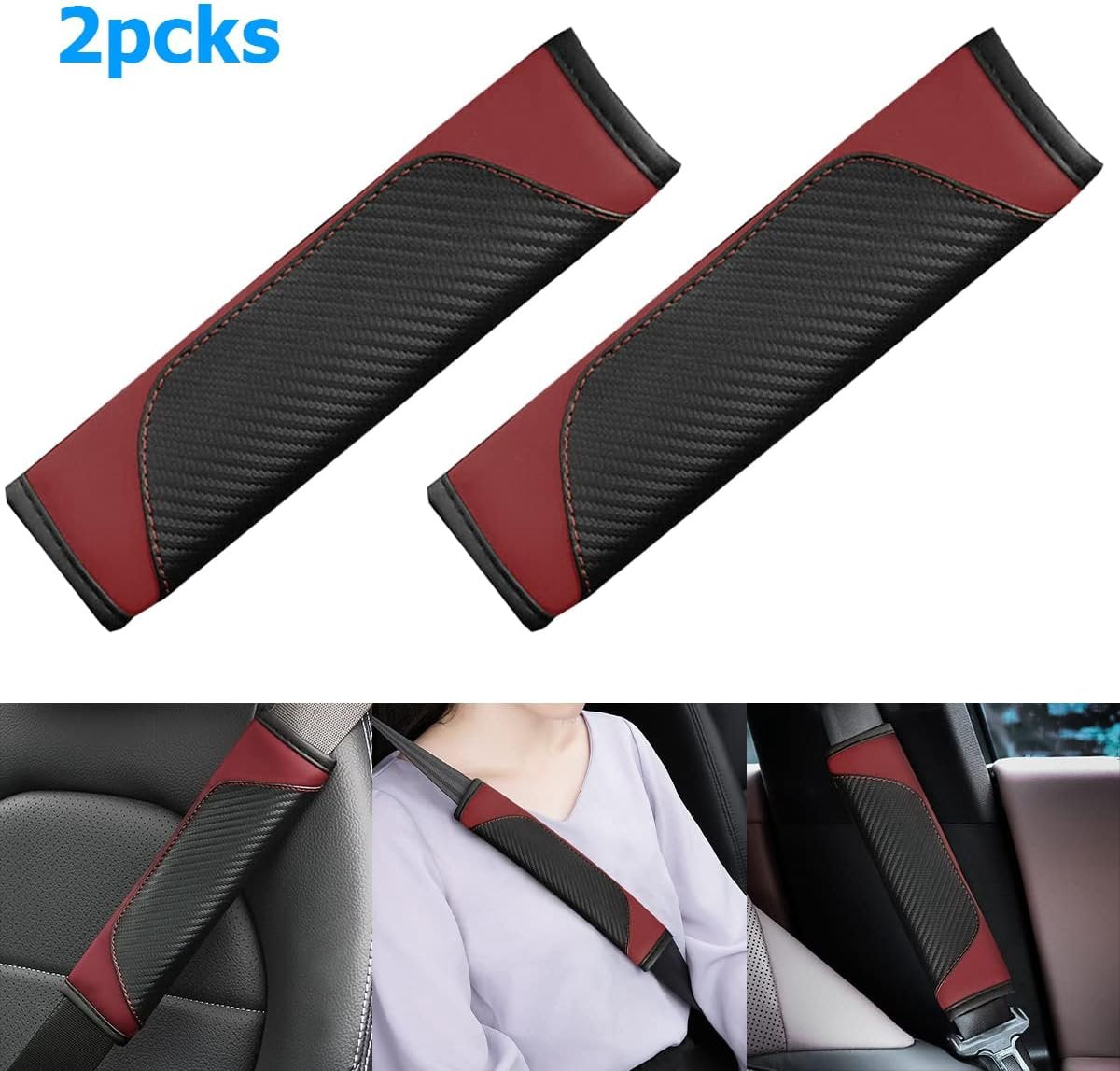 2 shoulder protectors for car seat belts - Seat belt protectors for children and adults - Universal soft seat belt protectors for car seat belts - (wine red) - Image 5