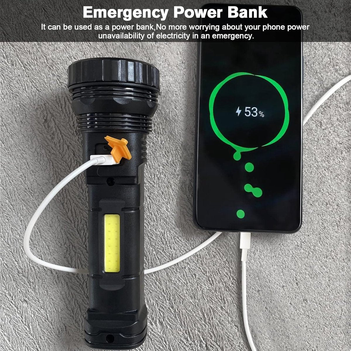 Solar Flashlight - Solar LED Flashlight - USB Rechargeable Solar Flashlight - Emergency Flashlight - 1200 mAh LED Flashlight with 3 Modes - Waterproof LED Flashlight Ideal for Outdoor Fishing Emergencies - Image 5