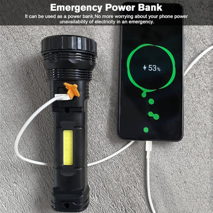 Solar Flashlight - Solar LED Flashlight - USB Rechargeable Solar Flashlight - Emergency Flashlight - 1200 mAh LED Flashlight with 3 Modes - Waterproof LED Flashlight Ideal for Outdoor Fishing Emergencies - Image 5