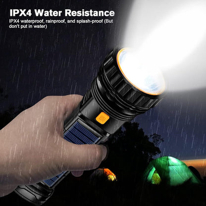 Solar Flashlight - Solar LED Flashlight - USB Rechargeable Solar Flashlight - Emergency Flashlight - 1200 mAh LED Flashlight with 3 Modes - Waterproof LED Flashlight Ideal for Outdoor Fishing Emergencies - Image 7