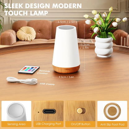 LED Table Lamp - Touch-Sensitive LED Bedside Lamp - Desk Lamp - Dimmable Remote Control with RGB Color Changing - USB Rechargeable - Portable Table Lamp - Bedroom, Living Room, Camping - Image 4