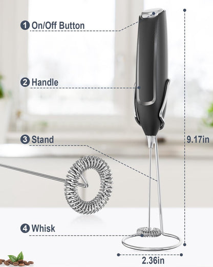 Milk Frother - Milk Frothers - Manual Milk Frother - Electric Milk Frother - Milk Frother with Stand - Functional Beverage Mixer with Stainless Steel Whisk and Stand - For Coffee/Cappuccino - Image 3