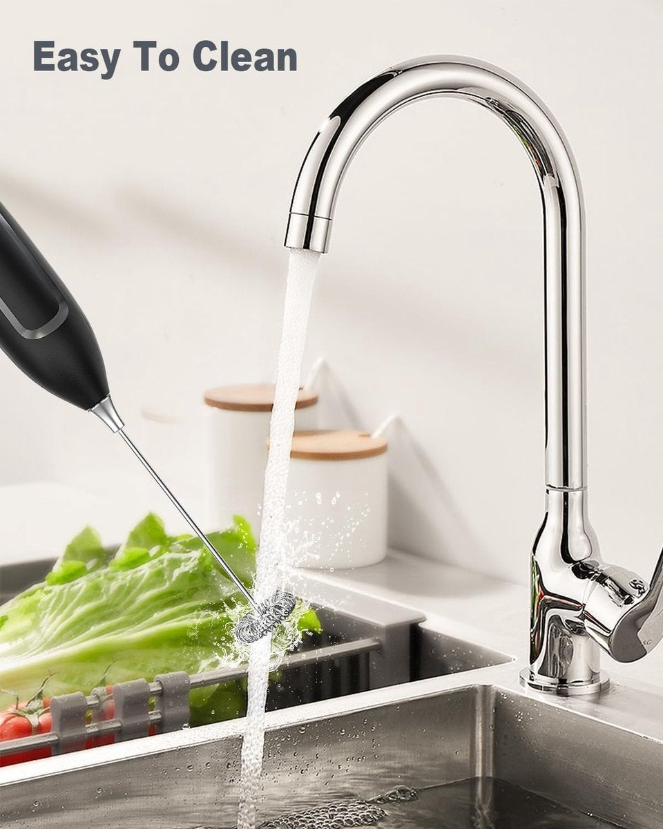 Milk Frother - Milk Frothers - Manual Milk Frother - Electric Milk Frother - Milk Frother with Stand - Functional Beverage Mixer with Stainless Steel Whisk and Stand - For Coffee/Cappuccino - Image 4