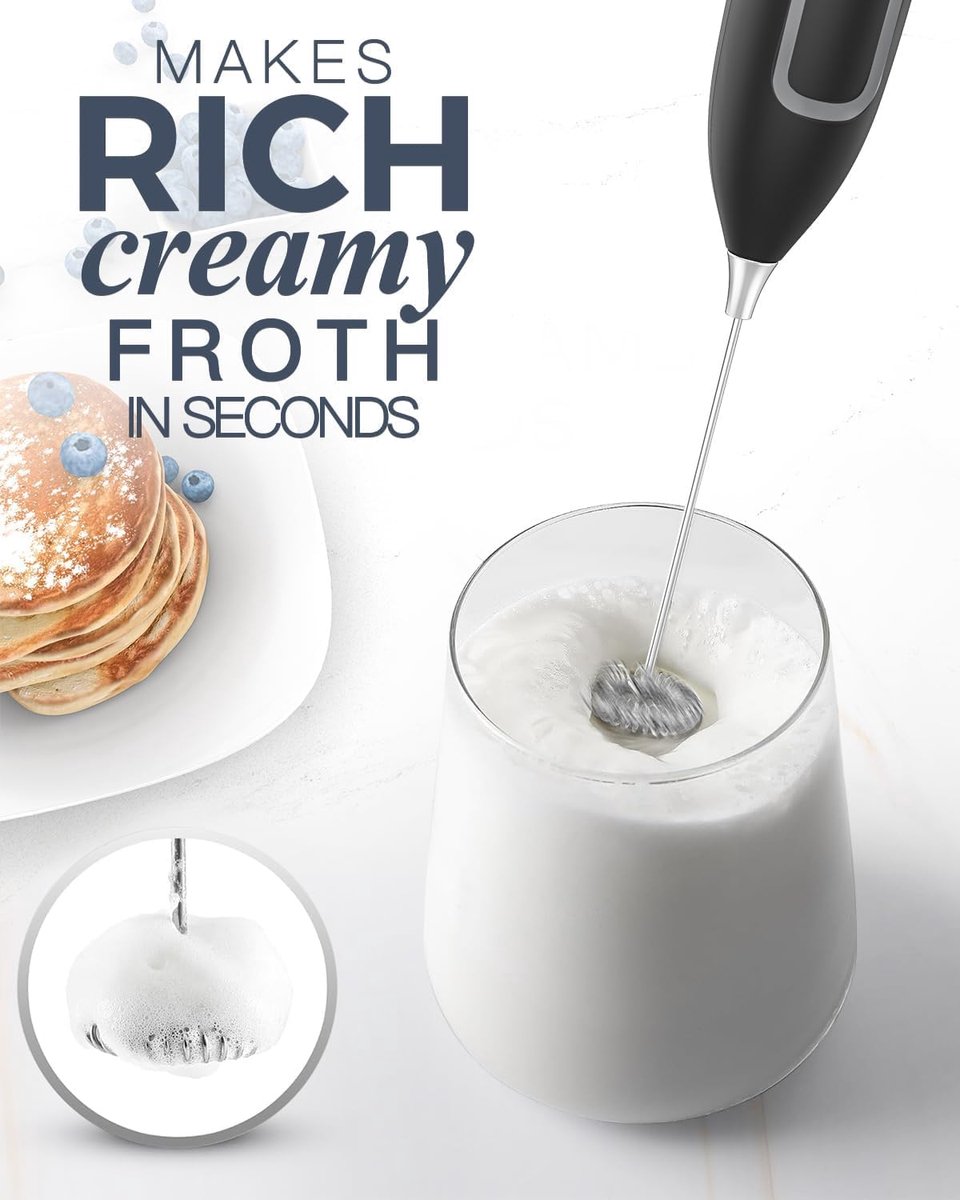 Milk Frother - Milk Frothers - Manual Milk Frother - Electric Milk Frother - Milk Frother with Stand - Functional Beverage Mixer with Stainless Steel Whisk and Stand - For Coffee/Cappuccino - Image 6