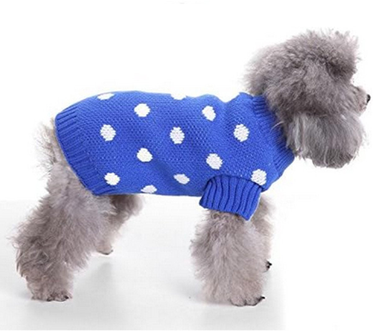 Dog Sweater - Classic Dog Sweater - Polka Dot Knit Sweater - Dog Coat - Puppy Clothes - Autumn and Winter Dog Clothes - Blue - Size L - Perfect for Small Dogs - Medium-Sized Dogs - Party Clothes - Image 2
