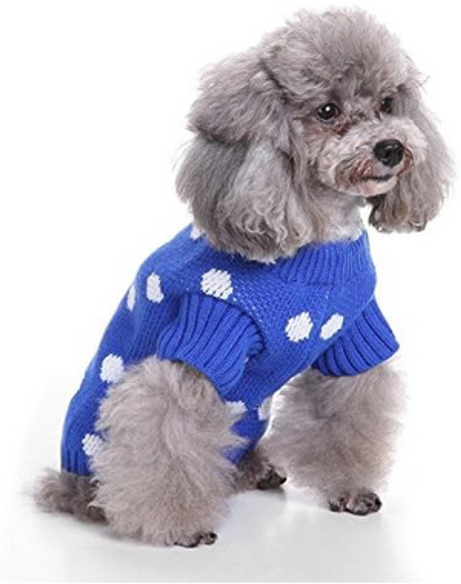 Dog Sweater - Classic Dog Sweater - Polka Dot Knit Sweater - Dog Coat - Puppy Clothes - Autumn and Winter Dog Clothes - Blue - Size L - Perfect for Small Dogs - Medium-Sized Dogs - Party Clothes - Image 5