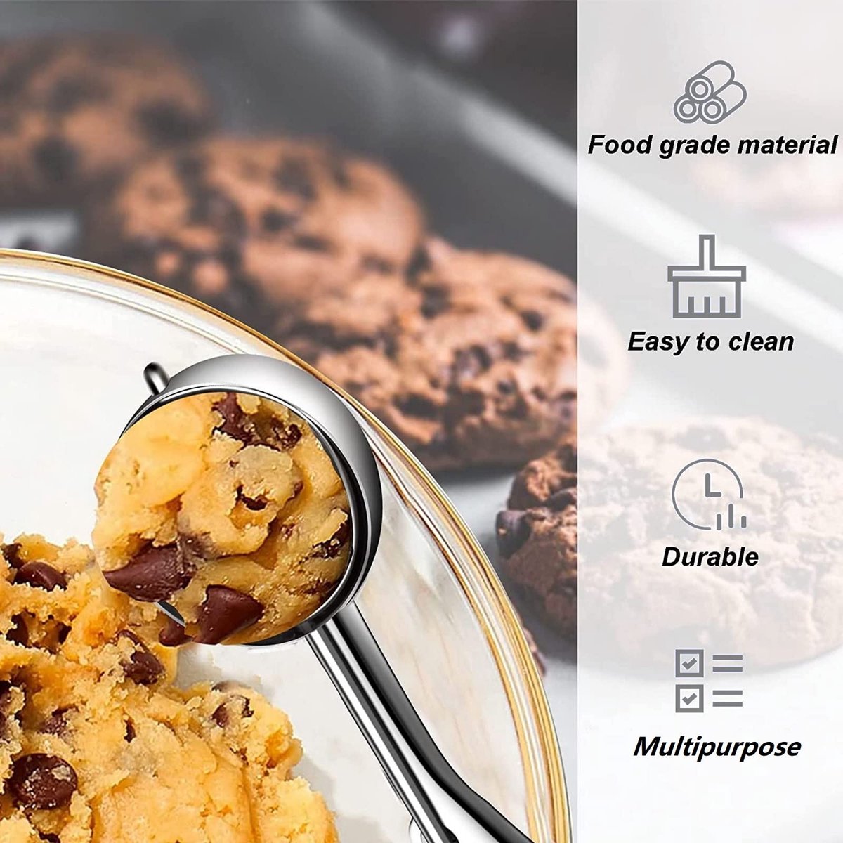 3-Piece Ice Cream Scoop Set - Stainless Steel Ice Cream Scoop - Ball Scoop - With Non-Slip Handle - For Fruit, Cookies, and Frozen Sorbets - Black - Image 2