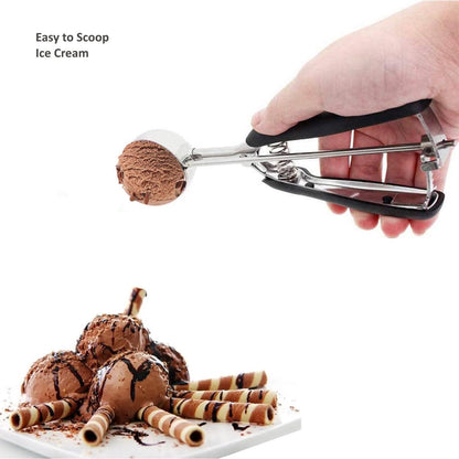 3-Piece Ice Cream Scoop Set - Stainless Steel Ice Cream Scoop - Ball Scoop - With Non-Slip Handle - For Fruit, Cookies, and Frozen Sorbets - Black - Image 7