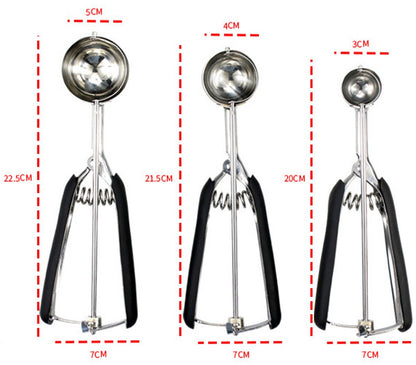3-Piece Ice Cream Scoop Set - Stainless Steel Ice Cream Scoop - Ball Scoop - With Non-Slip Handle - For Fruit, Cookies, and Frozen Sorbets - Black - Image 8