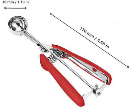 Ice Cream Scoop - Stainless Steel Ice Cream Scoop - Ball-Shaped Scoop - With Non-Slip Handle - For Fruit, Cookies, and Frozen Sorbets - Red - Image 3