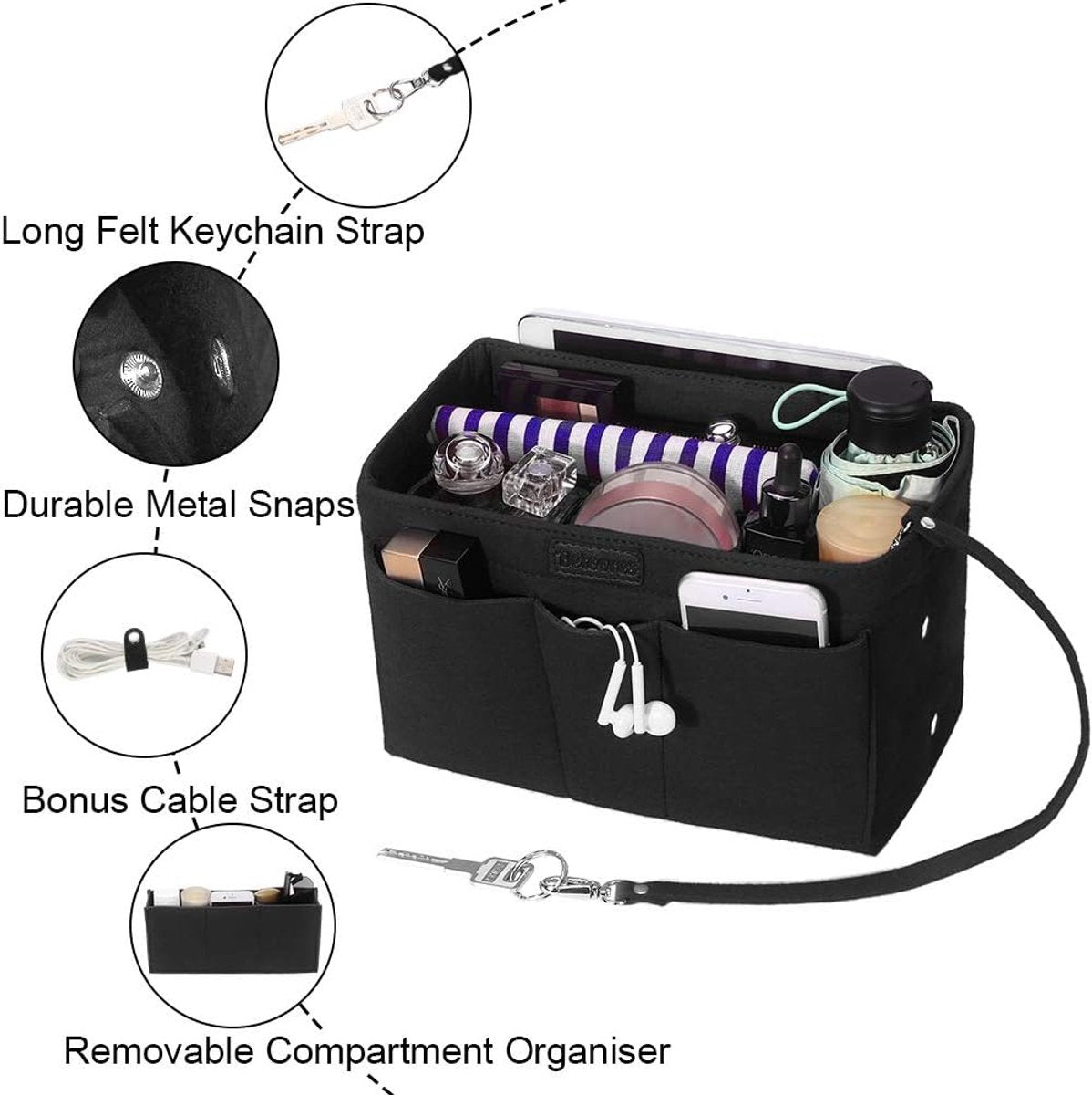 Handbags, shopping bags, women's bag with storage pouch, black - Image 2