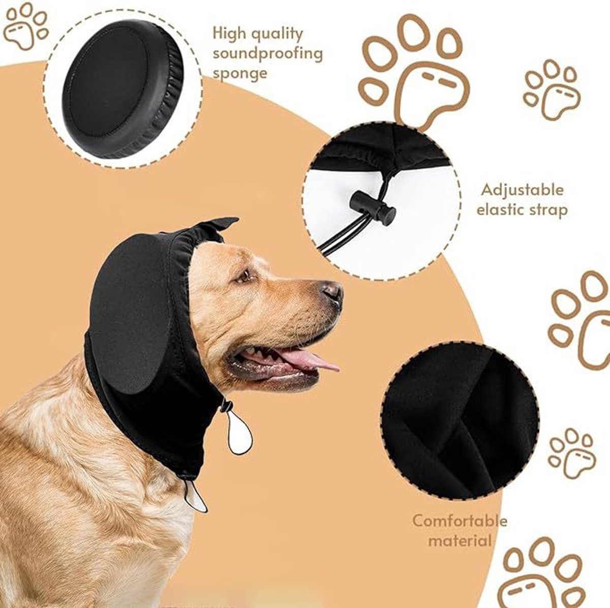 Noise-canceling ear protection for dogs - Protection against fireworks and thunderstorms - Washable and noise-canceling - Warm design - Suitable for all dog breeds - Black, size XL - Image 7