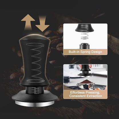 Tamper - Coffee tamper - Espresso tamper - 58 mm espresso tamper - Aluminum and stainless steel espresso tamper - Ergonomic self-leveling tamper - For baristas - Black - Image 4