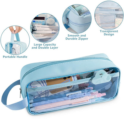 Transparent pencil case - Blue - Groot - 21 x 9 x 7 cm - For School, Boys, Girls and Adults - Pencil Case - Image 6