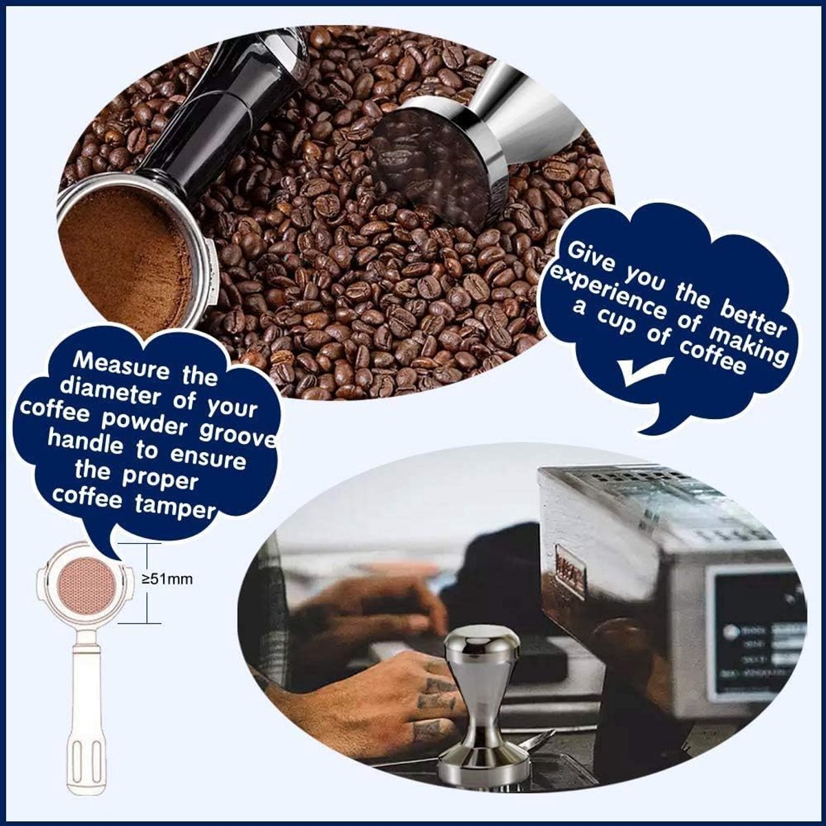Coffee press - 51 mm coffee press - Ergonomic filter holder - Basis stainless steel espresso press - Coffee maker accessory - For 51 mm filter holders - Image 6