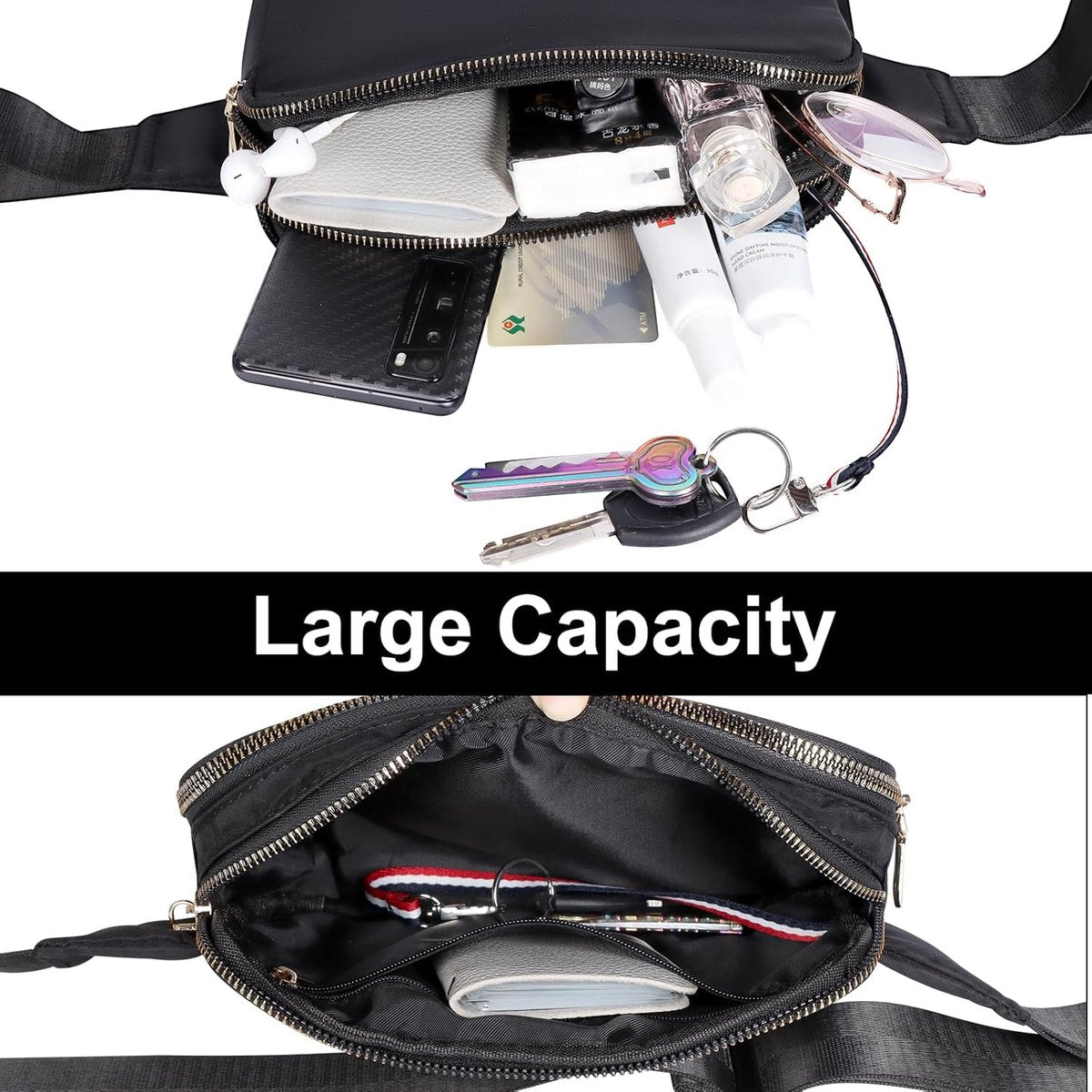 Fanny pack - Women's fanny pack - Men's fanny pack - Fanny packs for men and women - Black City fanny pack with two pockets - Suitable for outdoor activities, fitness, shopping, running, walking, travel, cycling - Image 2