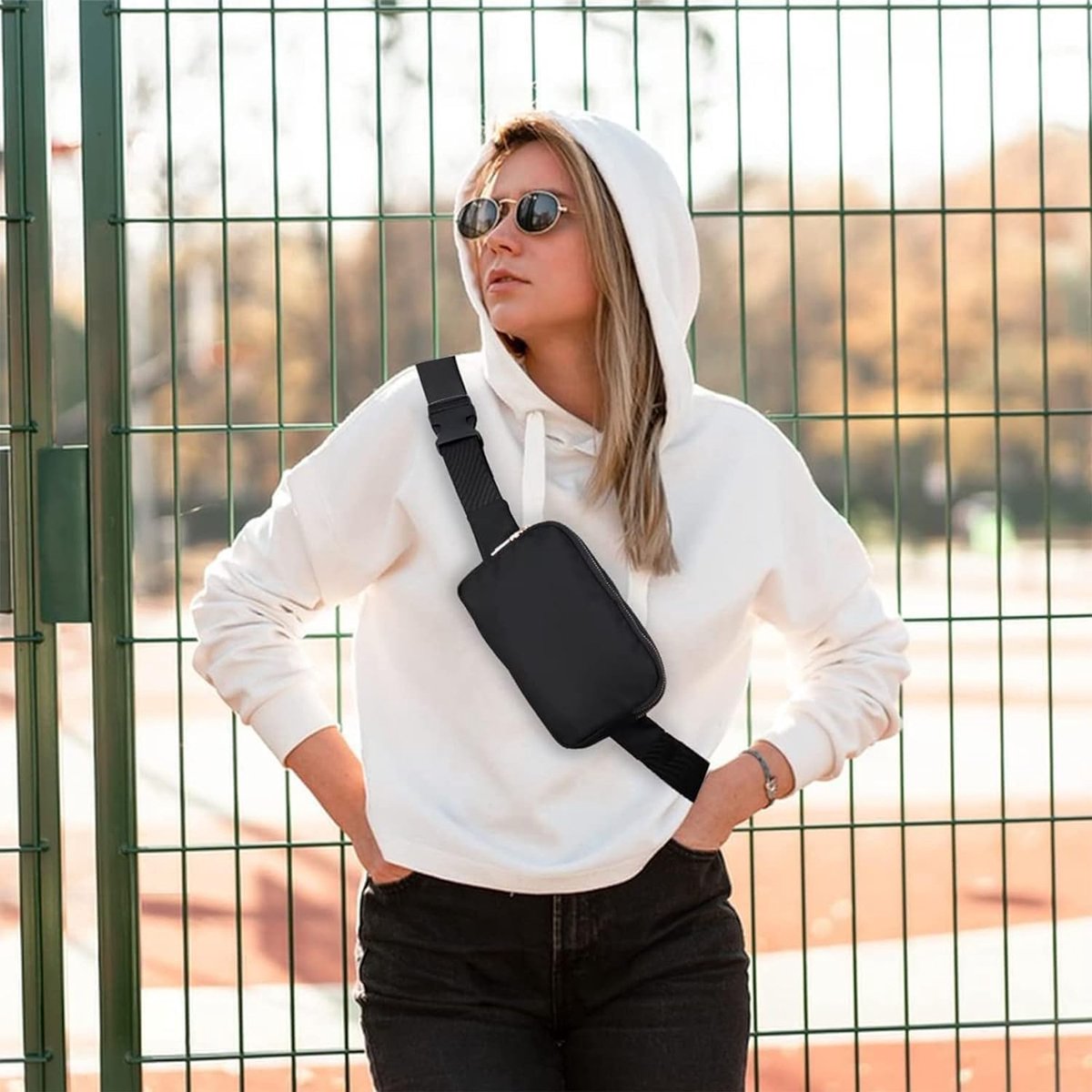 Fanny pack - Women's fanny pack - Men's fanny pack - Fanny packs for men and women - Black City fanny pack with two pockets - Suitable for outdoor activities, fitness, shopping, running, walking, travel, cycling - Image 3