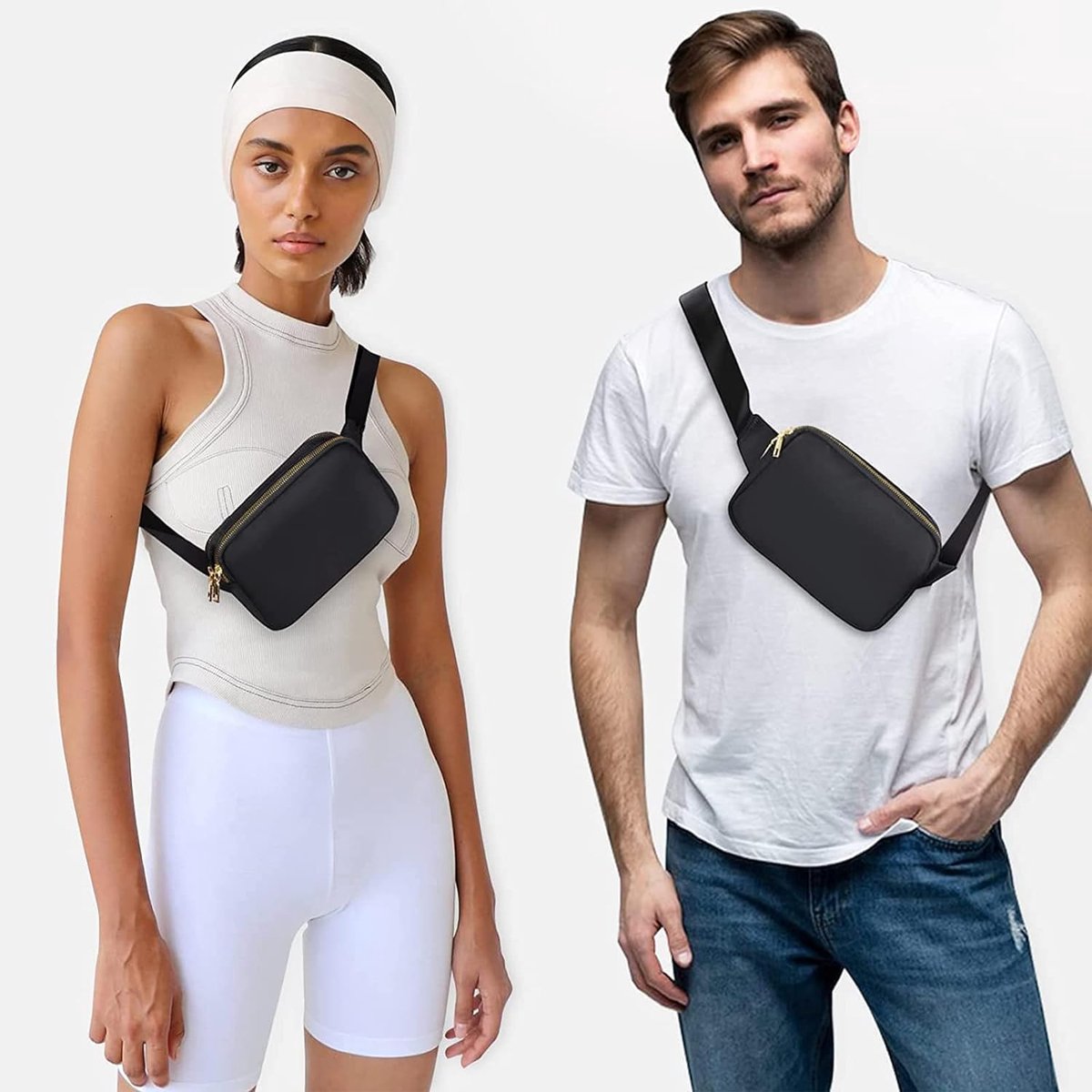 Fanny pack - Women's fanny pack - Men's fanny pack - Fanny packs for men and women - Black City fanny pack with two pockets - Suitable for outdoor activities, fitness, shopping, running, walking, travel, cycling - Image 4
