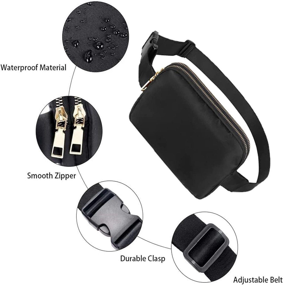 Fanny pack - Women's fanny pack - Men's fanny pack - Fanny packs for men and women - Black City fanny pack with two pockets - Suitable for outdoor activities, fitness, shopping, running, walking, travel, cycling - Image 6