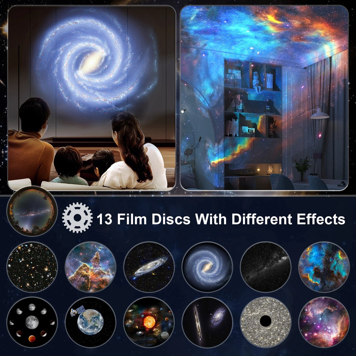 360° Starry Sky Night Projector with Solar System, Moon, Nebula, Galaxy, and Astronaut - Projector for Children and Adults - Mood Light - Bedroom Mood Light - Star Projector - Galaxy Projector - Starry Sky - White - Image 2
