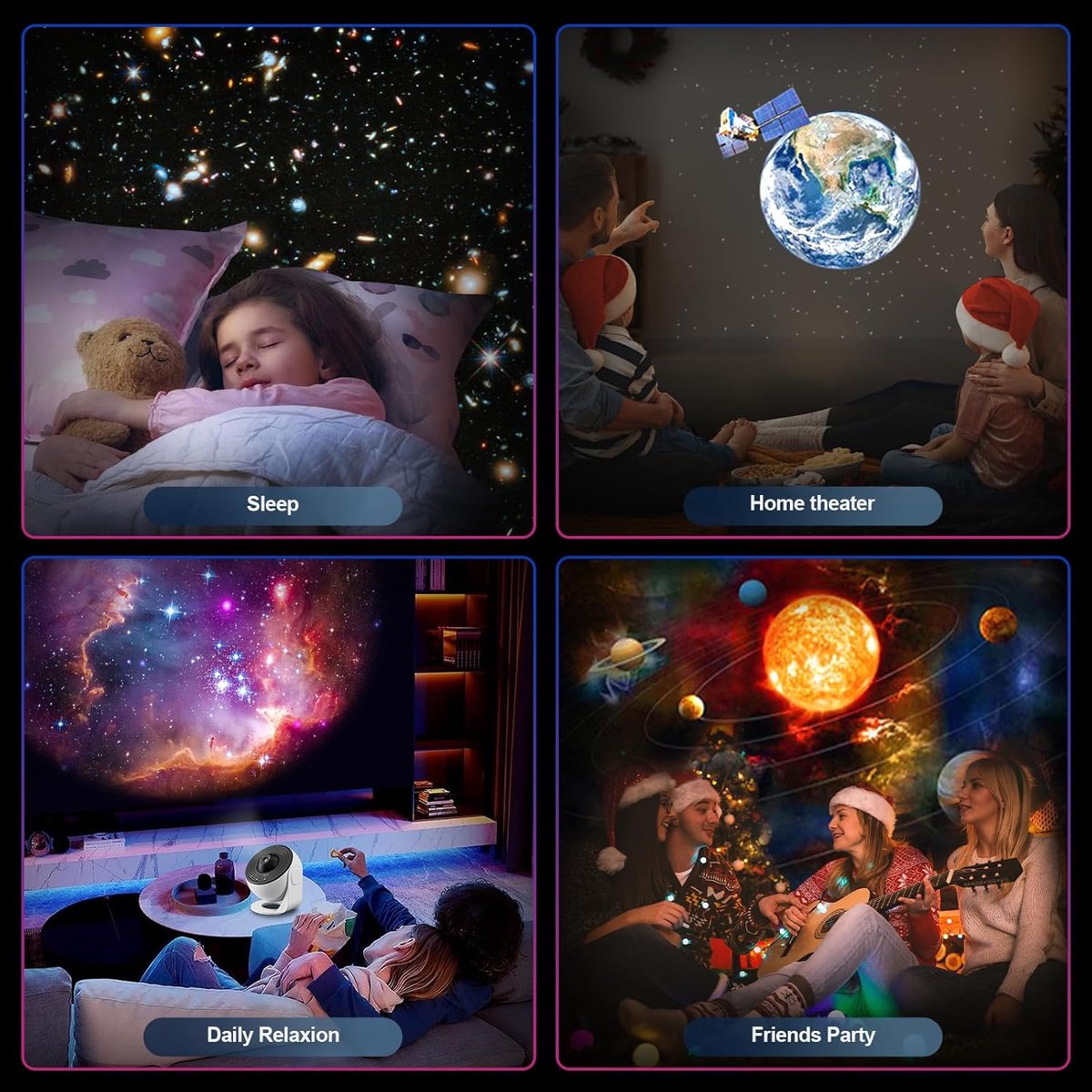 360° Starry Sky Night Projector with Solar System, Moon, Nebula, Milky Way, and Astronaut - Projector for Children and Adults - Mood Light - Bedroom Mood Light - Star Projector - Galaxy Projector - Starry Sky - Black - Image 3