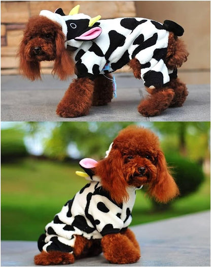 Dog Coat - Dog Clothes - Christmas Dinosaur Dog Costume - Cowboy Style Rider Sweatshirt - Warm Winter Raincoat - Perfect for Christmas - White Cow Size M - Party Decoration - Christmas Decorations - Image 4