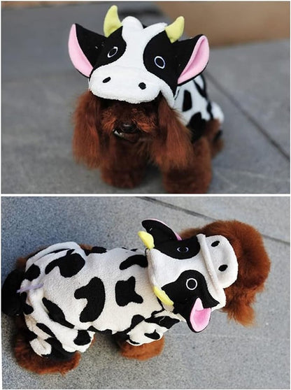 Dog Coat - Dog Clothes - Christmas Dinosaur Dog Costume - Cowboy Style Rider Sweatshirt - Warm Winter Raincoat - Perfect for Christmas - White Cow Size M - Party Decoration - Christmas Decorations - Image 5