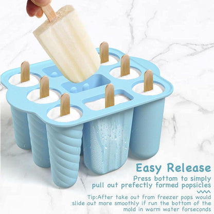 9-Cavity Ice Cream Mold - Silicone Ice Cream Mold - Ice Cream Mold - Reusable Ice Cream Mold - Easy to Disassemble - BPA-Free Ice Cream Maker for Kids - Ice Cream Mold - DIY Ice Cream Mold - Blue - Image 3
