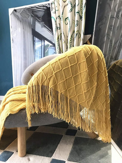 Blanket - Cuddly blanket - Soft blanket - Soft knitted wool blanket - Fringed blanket - Cute blanket - Sofa throw - Sleeping blanket - Khaki - 130 x 180 cm - Image 5