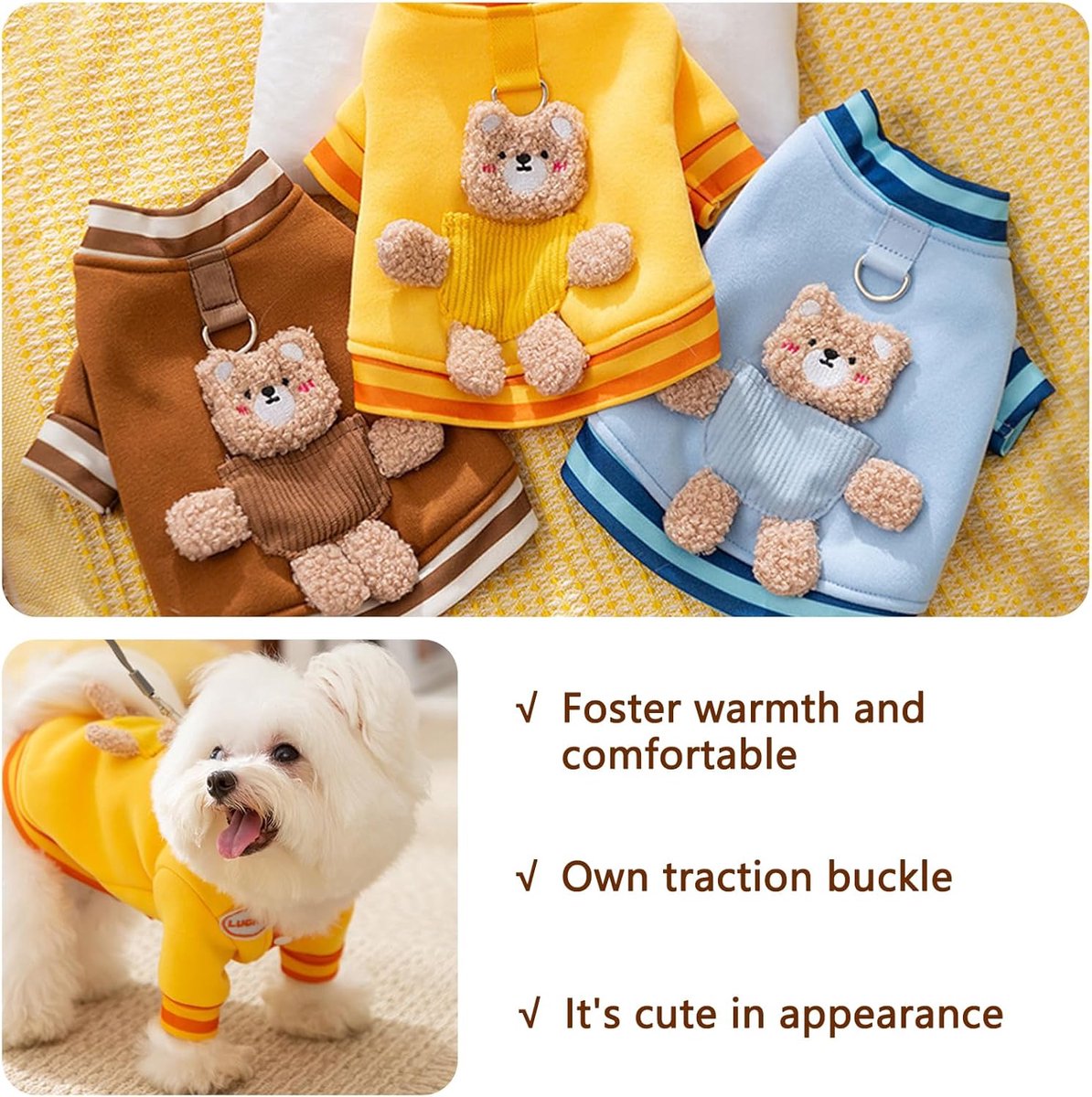Dog Coat - Dog Sweater - Dog Clothes with D-Ring - Warm Winter Sweater - Soft Sweatshirt - Warm Winter Dog Clothes - Perfect for Small Dogs and Cats - Size M - Christmas Decorations - Image 6