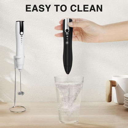 Milk frother - electric milk frother - electric milk frother - milk frother - rechargeable manual milk frother - with 3 speeds for coffee - black frother - Image 2