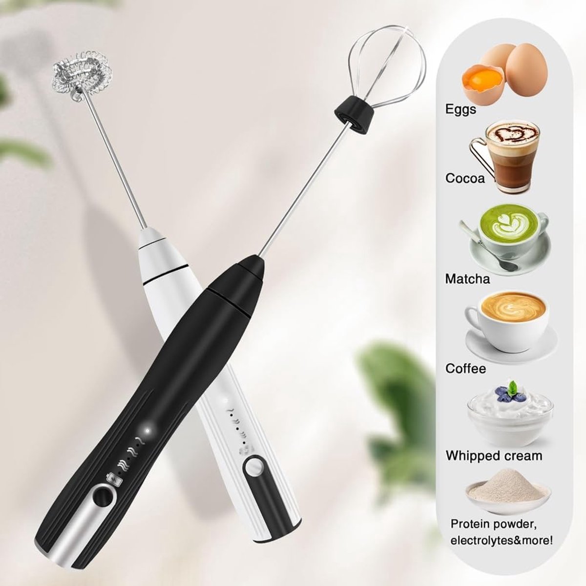 Milk frother - electric milk frother - electric milk frother - milk frother - rechargeable manual milk frother - with 3 speeds for coffee - black frother - Image 3