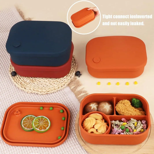 Silicone Lunch Box – For children and adults – Four-compartment lunch box – Leakproof lunch box – For school, picnics and parks (Blue) - Image 3