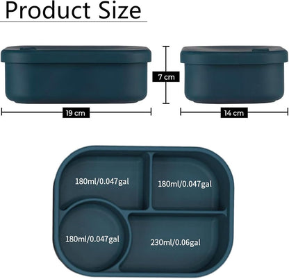 Silicone Lunch Box – For children and adults – Four-compartment lunch box – Leakproof lunch box – For school, picnics and parks (Blue) - Image 5