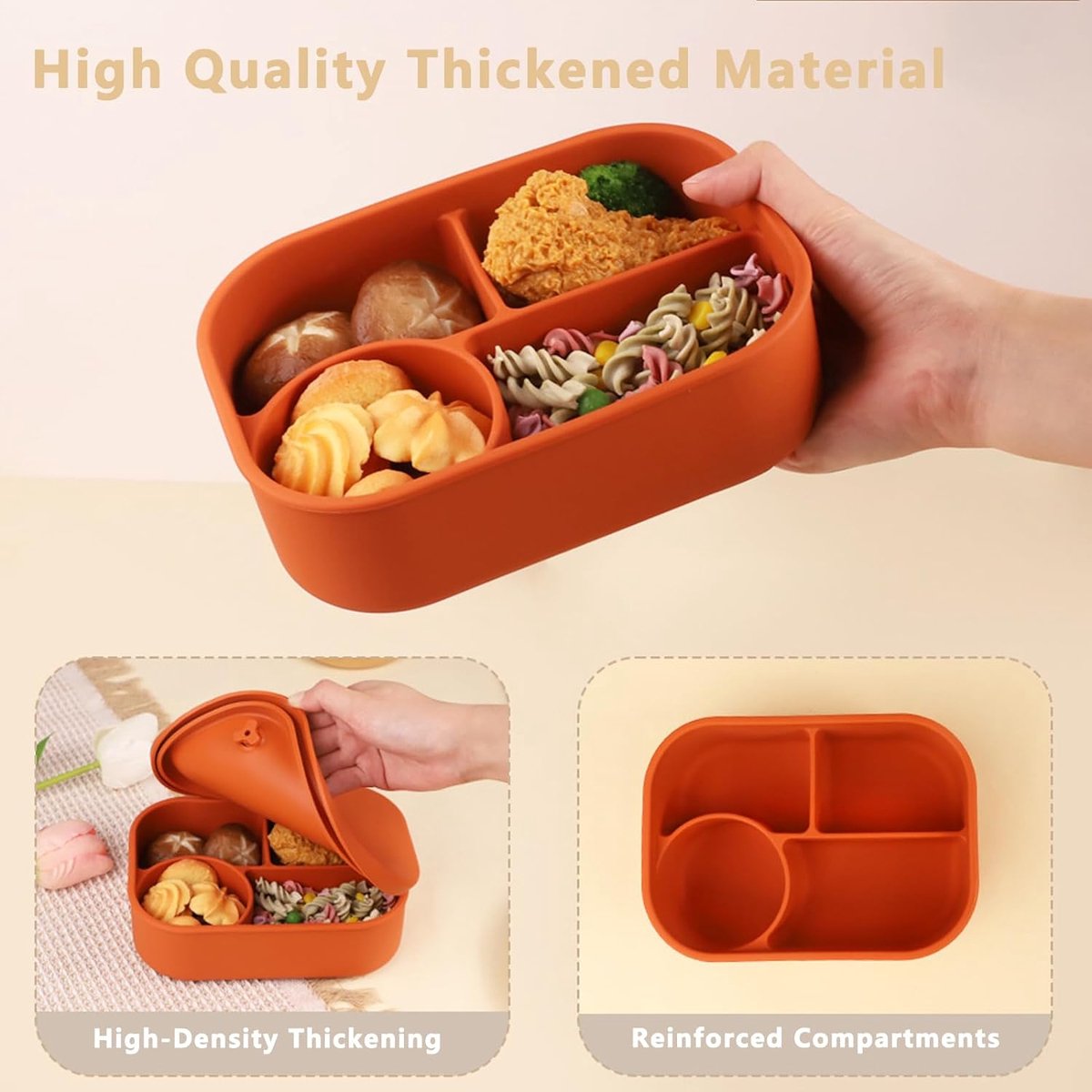 Silicone Lunch Box – For children and adults – Four-compartment lunch box – Leakproof lunch box – For school, picnics and parks (Blue) - Image 7