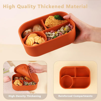 Silicone Lunch Box – For children and adults – Four-compartment lunch box – Leakproof lunch box – For school, picnics and parks (Blue) - Image 7