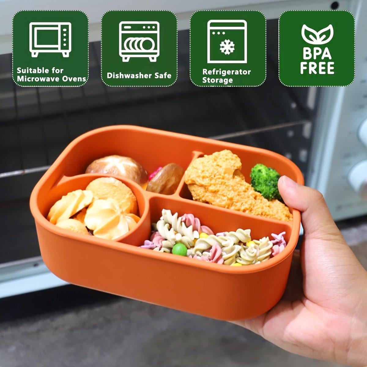 Silicone Lunch Box – For children and adults – Four-compartment lunch box – Leakproof lunch box – For school, picnics and parks (Blue) - Image 8